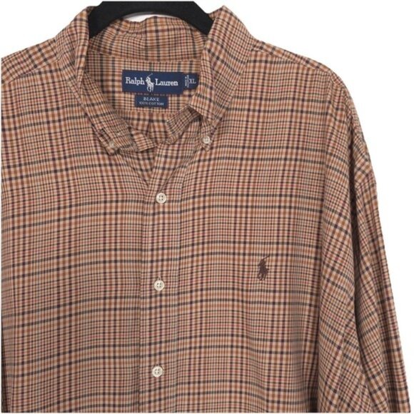 RALPH LAUREN Men's Shirt BLAKE Size XL Plaid Brown Cotton Check Button Down LS - Picture 1 of 9
